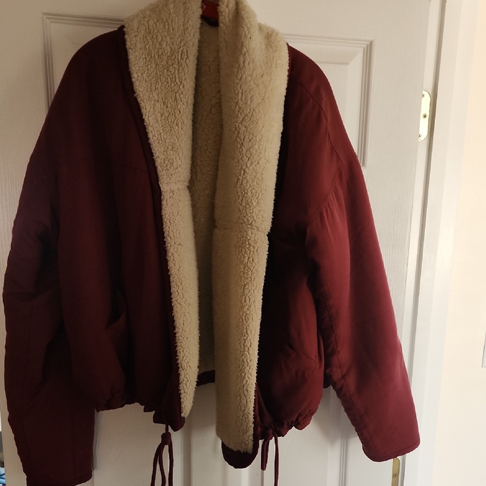 Free People Women's Burgundy Sherpa-Lined Jacket